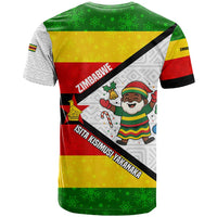 Zimbabwe Christmas T Shirt with Festive Santa Palm Tree and Red Yellow Green Flag - Wonder Print Shop