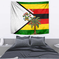 Zimbabwe Christmas Tapestry with Festive Santa Palm Tree and Red Yellow Green Flag - Wonder Print Shop