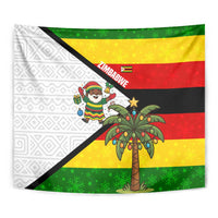 Zimbabwe Christmas Tapestry with Festive Santa Palm Tree and Red Yellow Green Flag - Wonder Print Shop