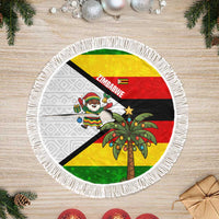 Zimbabwe Christmas Tree Skirt with Festive Santa Palm Tree and Red Yellow Green Flag - Wonder Print Shop