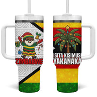 Zimbabwe Christmas Tumbler With Handle with Festive Santa Palm Tree and Red Yellow Green Flag - Wonder Print Shop