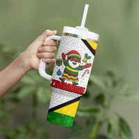 Zimbabwe Christmas Tumbler With Handle with Festive Santa Palm Tree and Red Yellow Green Flag - Wonder Print Shop