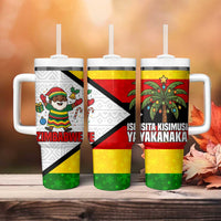 Zimbabwe Christmas Tumbler With Handle with Festive Santa Palm Tree and Red Yellow Green Flag - Wonder Print Shop