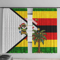 Zimbabwe Christmas Window Curtain with Festive Santa Palm Tree and Red Yellow Green Flag - Wonder Print Shop