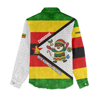 Zimbabwe Christmas Women Casual Shirt with Festive Santa Palm Tree and Red Yellow Green Flag - Wonder Print Shop