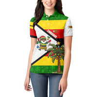 Zimbabwe Christmas Women Polo Shirt with Festive Santa Palm Tree and Red Yellow Green Flag - Wonder Print Shop