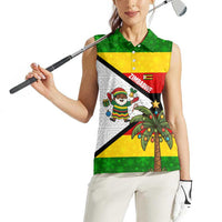 Zimbabwe Christmas Women Sleeveless Polo Shirt with Festive Santa Palm Tree and Red Yellow Green Flag - Wonder Print Shop