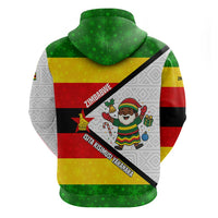 Zimbabwe Christmas Zip Hoodie with Festive Santa Palm Tree and Red Yellow Green Flag - Wonder Print Shop