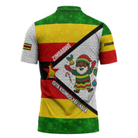 Zimbabwe Christmas Zipper Polo Shirt with Festive Santa Palm Tree and Red Yellow Green Flag - Wonder Print Shop