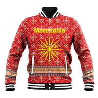Macedonia Christmas Baseball Jacket with Traditional Santa and Yellow Sun Motif - Wonder Print Shop