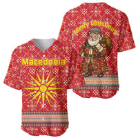 Macedonia Christmas Baseball Jersey with Traditional Santa and Yellow Sun Motif - Wonder Print Shop