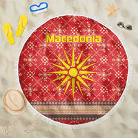 Macedonia Christmas Beach Blanket with Traditional Santa and Yellow Sun Motif - Wonder Print Shop