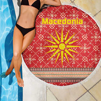 Macedonia Christmas Beach Blanket with Traditional Santa and Yellow Sun Motif - Wonder Print Shop