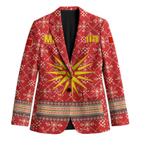 Macedonia Christmas Blazer with Traditional Santa and Yellow Sun Motif - Wonder Print Shop