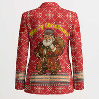 Macedonia Christmas Blazer with Traditional Santa and Yellow Sun Motif - Wonder Print Shop