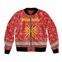 Macedonia Christmas Bomber Jacket with Traditional Santa and Yellow Sun Motif - Wonder Print Shop
