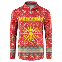 Macedonia Christmas Button Sweatshirt with Traditional Santa and Yellow Sun Motif - Wonder Print Shop