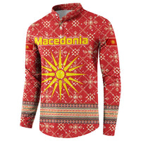Macedonia Christmas Button Sweatshirt with Traditional Santa and Yellow Sun Motif - Wonder Print Shop