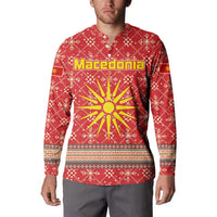 Macedonia Christmas Button Sweatshirt with Traditional Santa and Yellow Sun Motif - Wonder Print Shop
