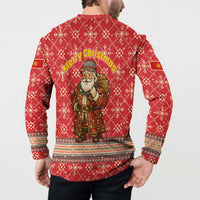 Macedonia Christmas Button Sweatshirt with Traditional Santa and Yellow Sun Motif - Wonder Print Shop