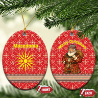 Macedonia Christmas Ceramic Ornament with Traditional Santa and Yellow Sun Motif - Wonder Print Shop