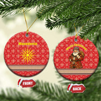 Macedonia Christmas Ceramic Ornament with Traditional Santa and Yellow Sun Motif - Wonder Print Shop