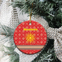 Macedonia Christmas Ceramic Ornament with Traditional Santa and Yellow Sun Motif - Wonder Print Shop