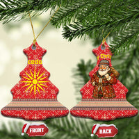Macedonia Christmas Ceramic Ornament with Traditional Santa and Yellow Sun Motif - Wonder Print Shop