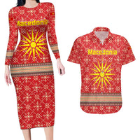 Macedonia Christmas Couples Matching Long Sleeve Bodycon Dress and Hawaiian Shirt with Traditional Santa and Yellow Sun Motif - Wonder Print Shop