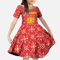 Macedonia Christmas Family Matching Off Shoulder Maxi Dress and Hawaiian Shirt with Traditional Santa and Yellow Sun Motif - Wonder Print Shop