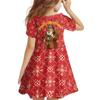 Macedonia Christmas Family Matching Off Shoulder Maxi Dress and Hawaiian Shirt with Traditional Santa and Yellow Sun Motif - Wonder Print Shop