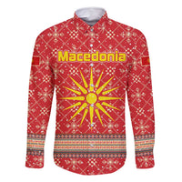 Macedonia Christmas Family Matching Off Shoulder Maxi Dress and Hawaiian Shirt with Traditional Santa and Yellow Sun Motif - Wonder Print Shop