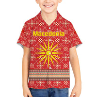 Macedonia Christmas Family Matching Off Shoulder Maxi Dress and Hawaiian Shirt with Traditional Santa and Yellow Sun Motif - Wonder Print Shop