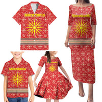 Macedonia Christmas Family Matching Puletasi and Hawaiian Shirt with Traditional Santa and Yellow Sun Motif - Wonder Print Shop