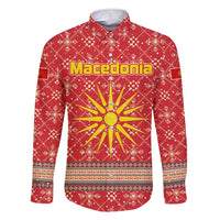 Macedonia Christmas Family Matching Short Sleeve Bodycon Dress and Hawaiian Shirt with Traditional Santa and Yellow Sun Motif - Wonder Print Shop
