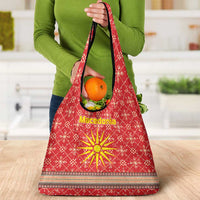 Macedonia Christmas Grocery Bag with Traditional Santa and Yellow Sun Motif - Wonder Print Shop