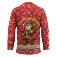 Macedonia Christmas Hockey Jersey with Traditional Santa and Yellow Sun Motif - Wonder Print Shop