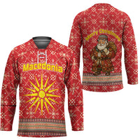 Macedonia Christmas Hockey Jersey with Traditional Santa and Yellow Sun Motif - Wonder Print Shop