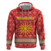 Macedonia Christmas Hoodie with Traditional Santa and Yellow Sun Motif - Wonder Print Shop