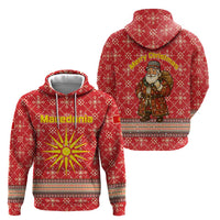Macedonia Christmas Hoodie with Traditional Santa and Yellow Sun Motif - Wonder Print Shop