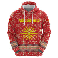 Macedonia Christmas Hoodie with Traditional Santa and Yellow Sun Motif - Wonder Print Shop