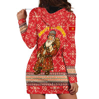 Macedonia Christmas Hoodie Dress with Traditional Santa and Yellow Sun Motif - Wonder Print Shop