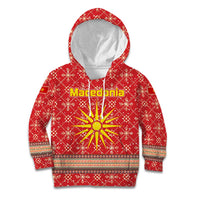 Macedonia Christmas Kid Hoodie with Traditional Santa and Yellow Sun Motif - Wonder Print Shop