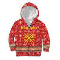 Macedonia Christmas Kid Hoodie with Traditional Santa and Yellow Sun Motif - Wonder Print Shop