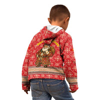 Macedonia Christmas Kid Hoodie with Traditional Santa and Yellow Sun Motif - Wonder Print Shop