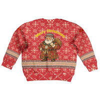 Macedonia Christmas Kid Ugly Christmas Sweater with Traditional Santa and Yellow Sun Motif - Wonder Print Shop
