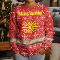Macedonia Christmas Kid Ugly Christmas Sweater with Traditional Santa and Yellow Sun Motif - Wonder Print Shop