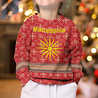 Macedonia Christmas Kid Ugly Christmas Sweater with Traditional Santa and Yellow Sun Motif - Wonder Print Shop