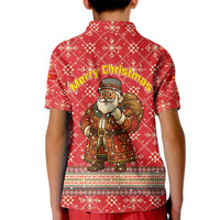 Macedonia Christmas Kid Polo Shirt with Traditional Santa and Yellow Sun Motif - Wonder Print Shop