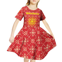Macedonia Christmas Kid Short Sleeve Dress with Traditional Santa and Yellow Sun Motif - Wonder Print Shop